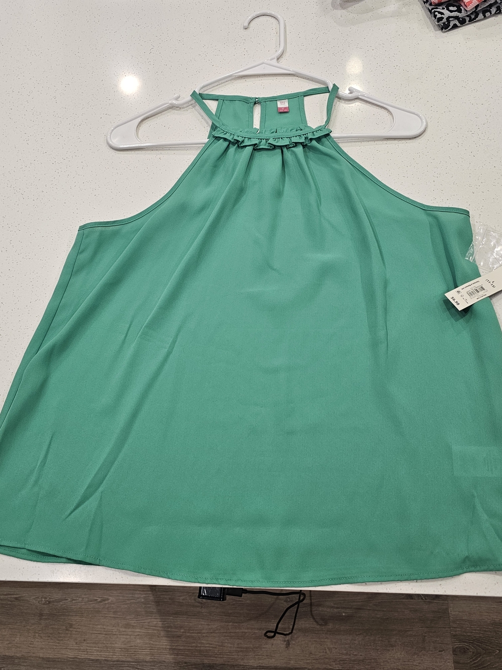 No Boundaries Green Halter Neck Ruffle Trim Tank Top